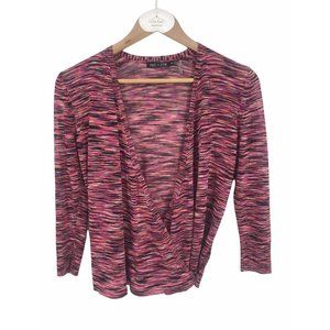Nic + Zoe Wrap Cardigan Sweater XS 3/4 Sleeve Two Button Pink Black Orange